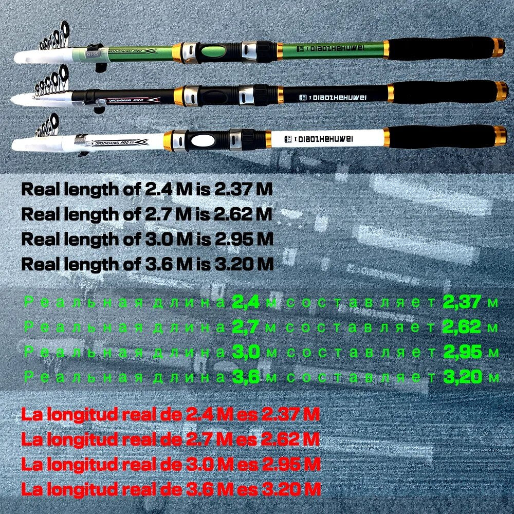 Portable Telescopic Fishing Rod High Performance: 2.1M 2.4M 2.7M 3.0M 3.6M