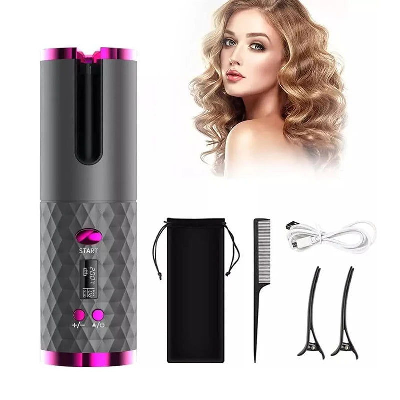 Wireless AutoCurl Pro - Portable Mini Hair Curler with Timer & LCD Display