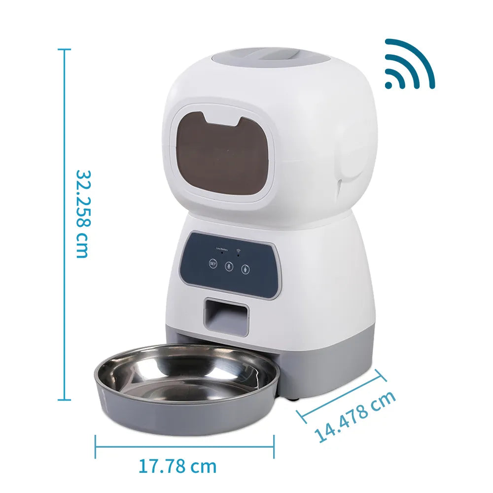 Smart Paws: Wi-Fi-Connected Feline Feeder with Voice, 3.5L Delight!