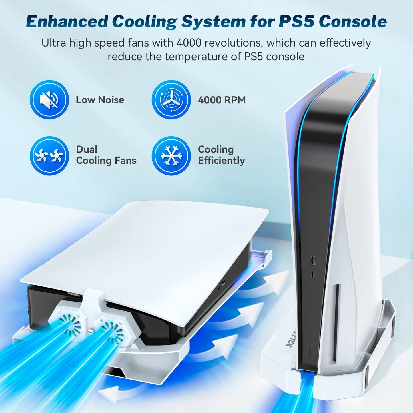 PS5 CoolFlow: Horizontal & Vertical Cooling Stand with Dual Fans