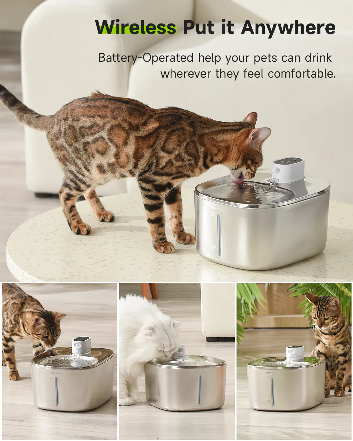 PetFlowPro: 4L Wireless Cat Water Fountain for Cats and Dogs