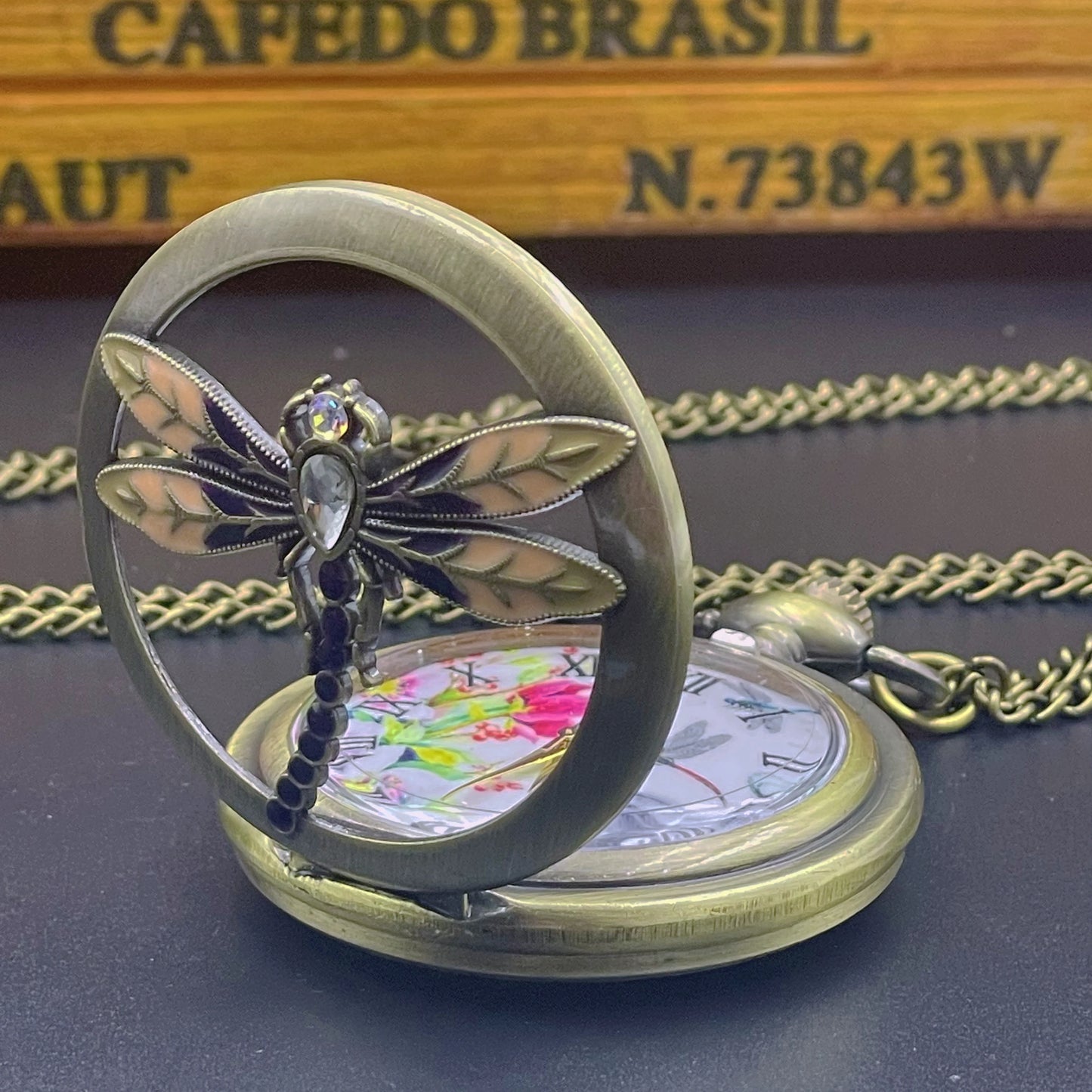 Vintage Pocket Watch: A gift that Harmonizes Elegance and Timekeeping with a Touch of Dragonfly Magic