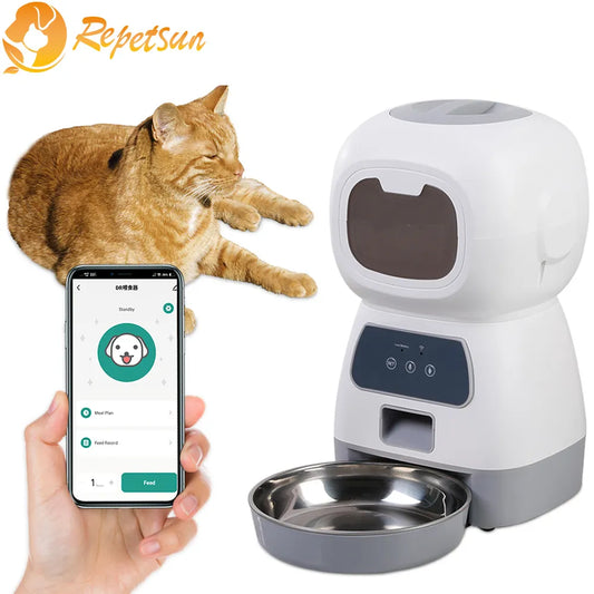 Smart Paws: Wi-Fi-Connected Feline Feeder with Voice, 3.5L Delight!