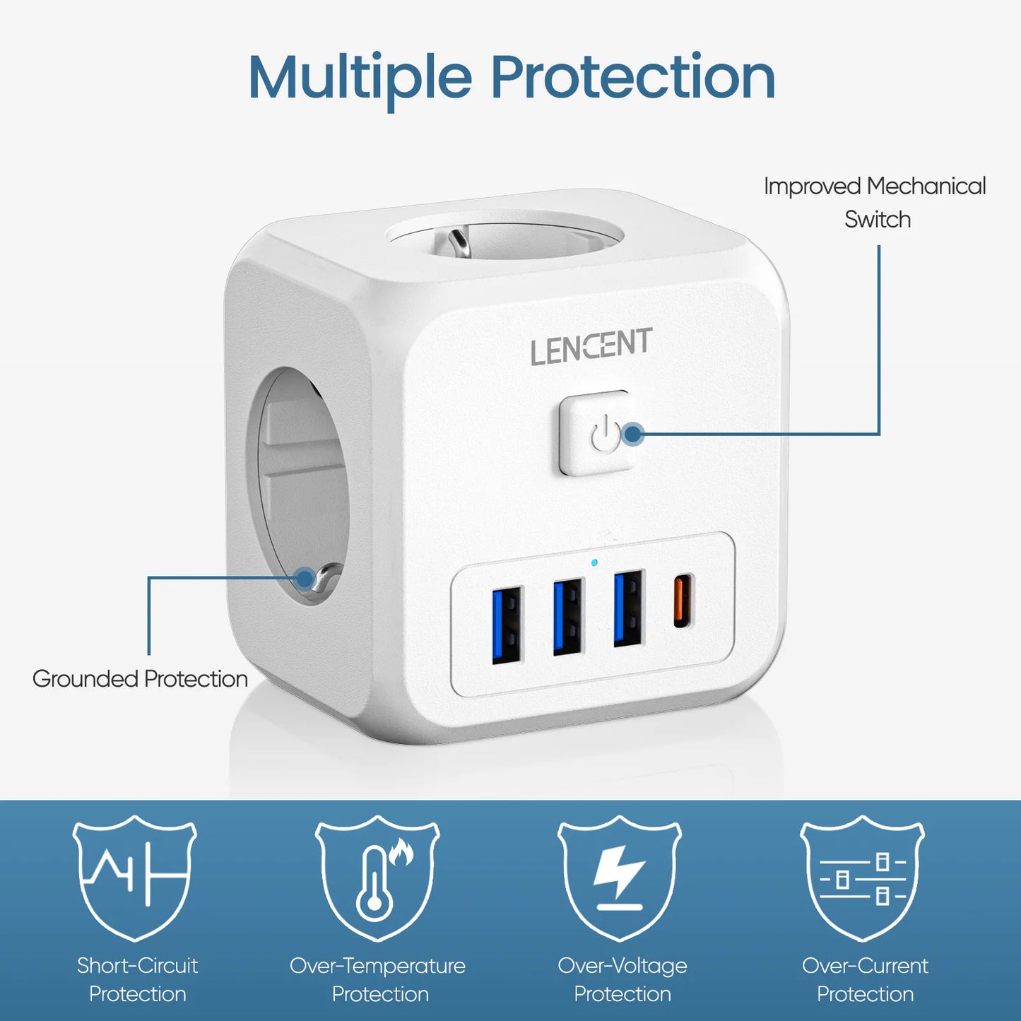 LENCENT Power Strip Adapter 7-in-1