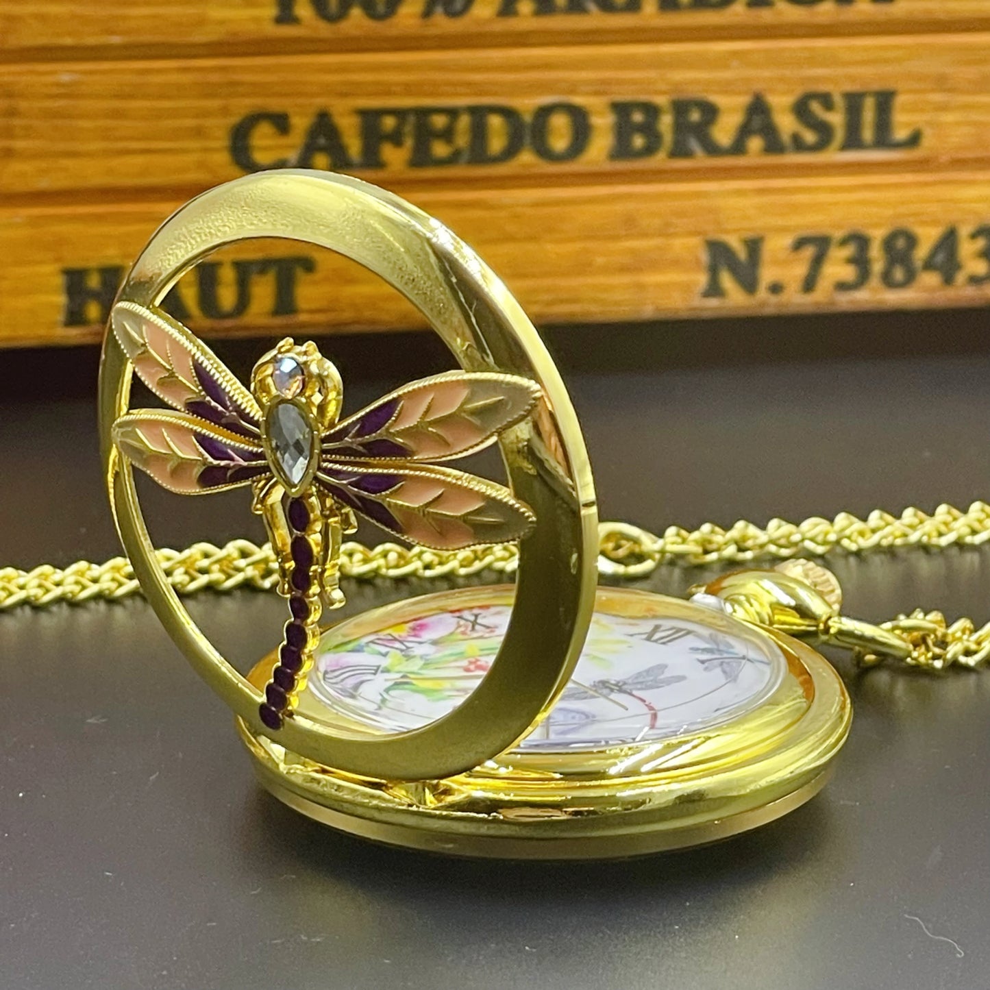 Vintage Pocket Watch: A gift that Harmonizes Elegance and Timekeeping with a Touch of Dragonfly Magic