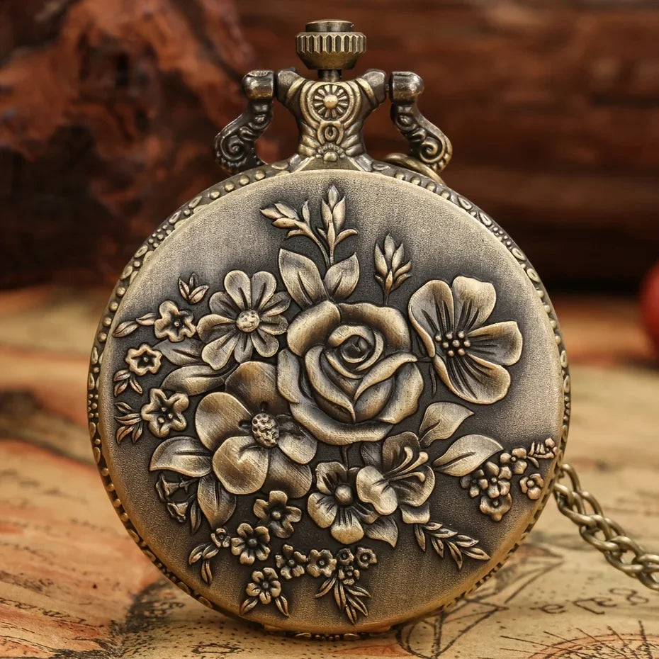 Vintage Pocket Watch: Captivate Moments with the Bronze Rose Pendant Gift