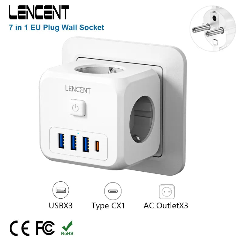 LENCENT Power Strip Adapter 7-in-1