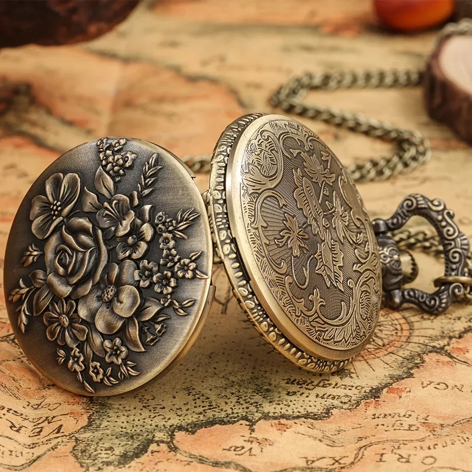 Vintage Pocket Watch: Captivate Moments with the Bronze Rose Pendant Gift