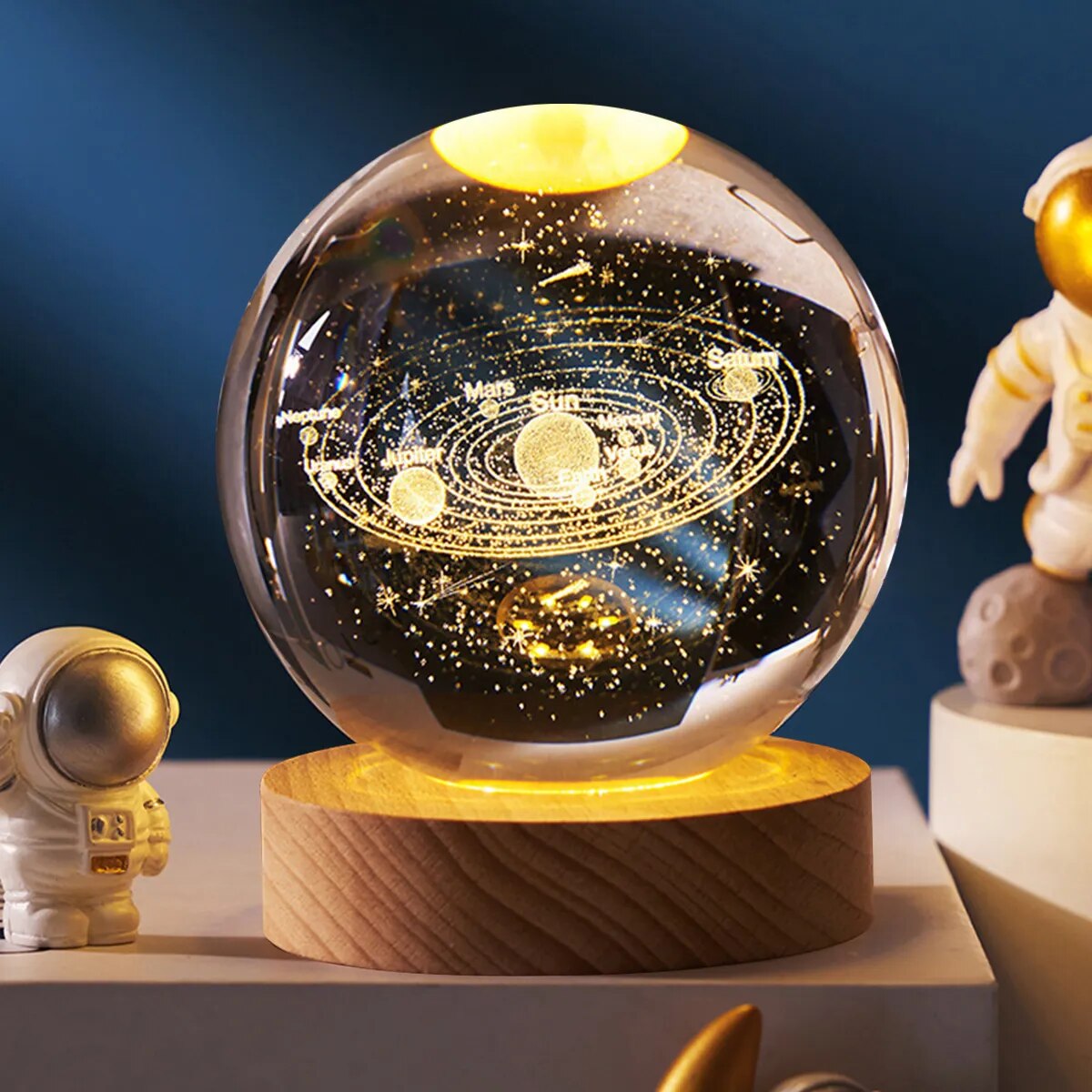 Starship Dreams: Astronaut and Galaxy Crystal Ball Night Lamp with Glowing Planetary Effect