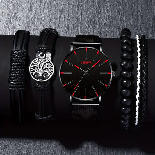 Midnight Elegance: A Stylish and Sophisticated Watch and Bracelet Set for the Modern Man