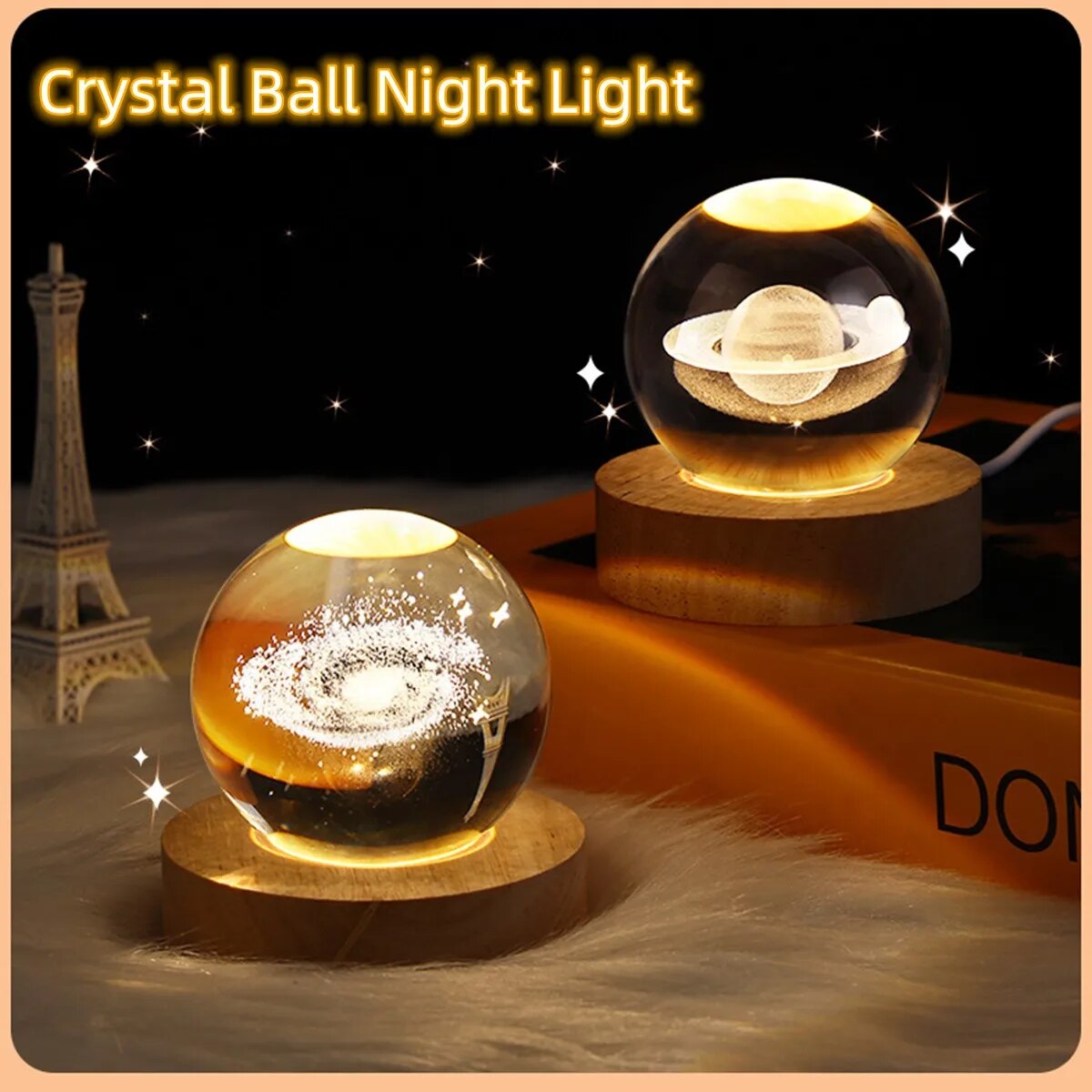 Starship Dreams: Astronaut and Galaxy Crystal Ball Night Lamp with Glowing Planetary Effect