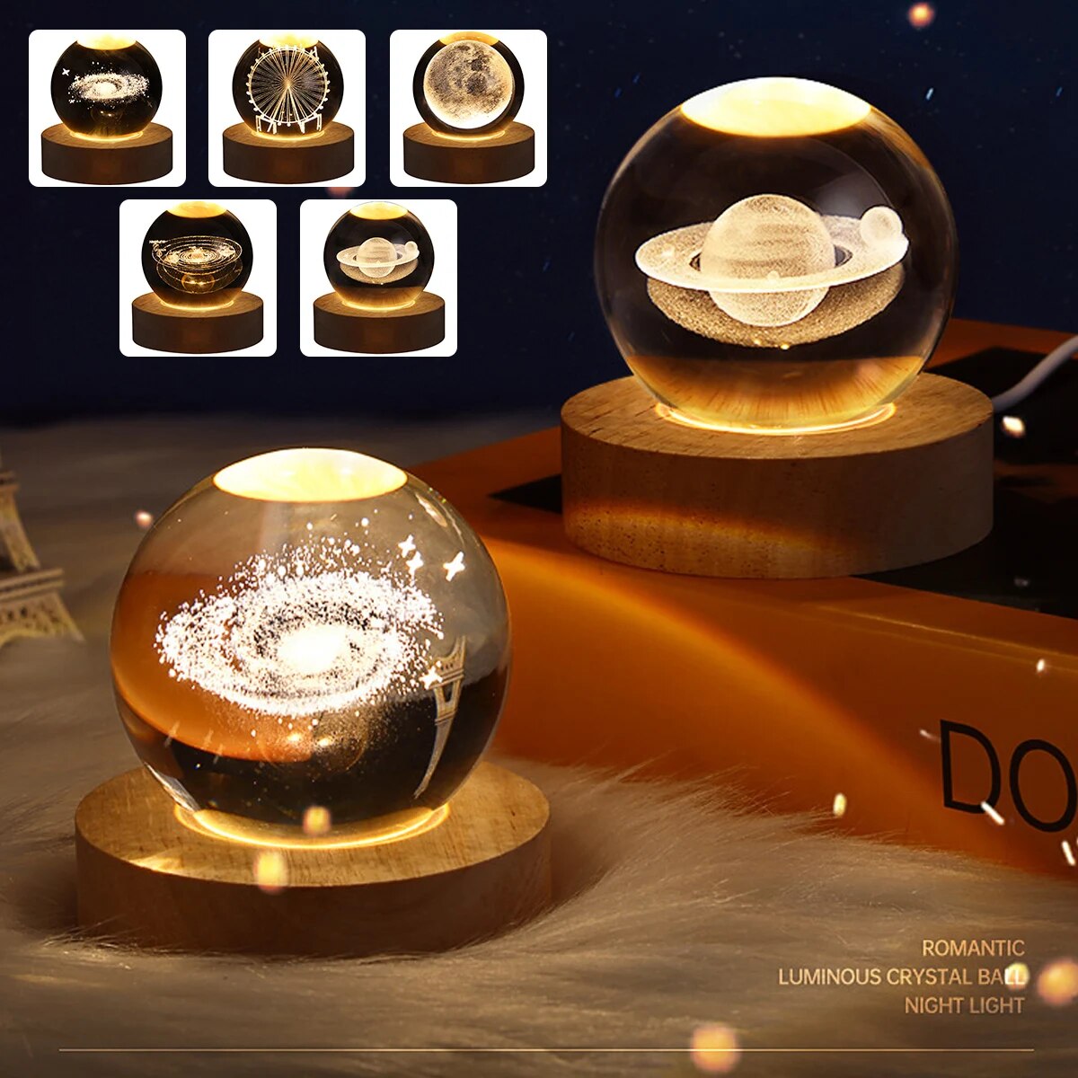 Starship Dreams: Astronaut and Galaxy Crystal Ball Night Lamp with Glowing Planetary Effect